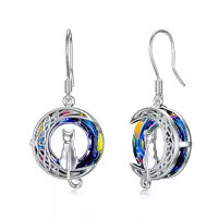 TOUPOP Sterling Silver Crystal Cat On Moon Dangle Drop Earrings-color_name:1 Cat(Silver)-Volcano Crystal-01-A