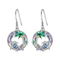 wholesale TOUPOP Sea Turtle/dolphin/seahorse Earrings 925 Sterling Silver Tropical Palm Tree Earrings Blue Crystal Ocean Jewelry Birthday Christmas Gifts For Women -style_name:A-Sea Turtle-Purple Crystal