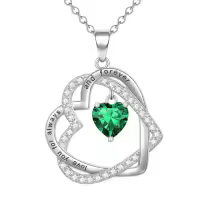 TOUPOP Sterling Silver Heart Birthstone Pendant Necklace Gift for Women-color_name:05-May-Emerald