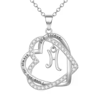 TOUPOP 925 Sterling Silver Heart Initial Double Heart Pendant Necklace Birthday Christmas Gifts For Women-style_name:Initial H