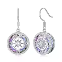 TOUPOP Sterling Silver Crystal Compass Dangle Earrings Birthday Gift For Women-color_name:B-04-April-Simulated Diamond