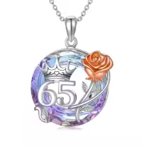 TOUPOP Sterling Silver Purple Crystal Circle Necklace For Women-style_name:65th