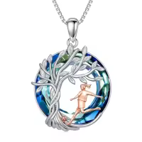 TOUPOP Sterling Silver Crystal Tree Of Life Pendant Sport Music Jewelry Gifts-style_name:Soccer