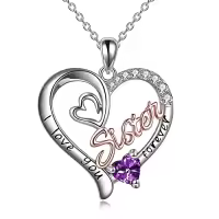 TOUPOP Sterling Silver & Birthstone I Love You Forever Sister Pendant Gift-color_name:02 Feb - Amethyst