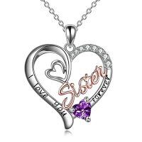 wholesale Gifts For Sister 925 Sterling Silver Birthstone Pendant I Love You Forever Sister Birthday Gifts, Personalized Sisters Jewelry For Women -color_name:02 Feb - Amethyst