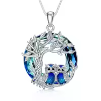 TOUPOP Sterling Silver Crystal Owl/Hummingbird Tree Of Life Pendant Necklace-color_name:03-2 Owls