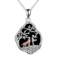 TOUPOP Sterling Silver Wolf Horse Necklace Animal Jewelry Gift-style_name:Style 6 Obsidian Wolf