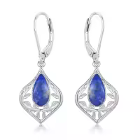 TOUPOP Sterling Silver Gemstone Filigree Teardrop Leverback Earrings-color_name:C-Lapis Lazuli