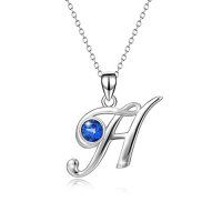 wholesale TOUPOP Christmas & Birthday Gifts: Initial Necklaces - 925 Sterling Silver Letter Pendants With Birthstone A-z -color_name:H-Happiness is you and me together