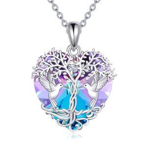 Hummingbird Necklace with Purple Crystal