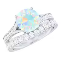 TOUPOP Sterling Silver Moissanite Opal Wedding Ring Set For Women-style_name:D Opal Moissanite Ring