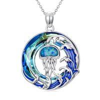 wholesale TOUPOP Sea Turtle/jellyfish/shark/octopus/seahorse Gifts Sterling Silver Ocean Waves Pendant Blue Crystal Sea Turtles Jewelry Christmas Summer Gifts For Women Her -style_name:Jellyfish