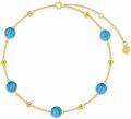 wholesale 14K Gold Blue Stone Beaded Chain Anklet for Women - Adjustable Size-0-0