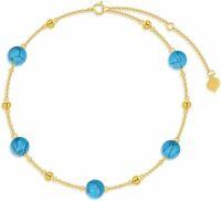 wholesale 14K Gold Blue Stone Beaded Chain Anklet for Women - Adjustable Size-Turquoise Bracelet