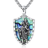 wholesale TOUPOP Christmas Gifts For Men 925 Sterling Silver Saint Amulet Necklace For Men Women Protection Medal Pendant Religious Necklace Catholic Jewelry Birthday Gifts For Father Son Husband Grandfather Police -style_name:B02-St Christopher(Shield)-Abalone