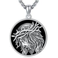 wholesale Saint Patron Necklace For Men Women 925 Sterling Silver St Medal Protection Necklace Catholic Religious Amulet Gifts For Christmas Birthday Father Son Brother Husband -style_name:A-Jesus II Black Onyx