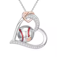 TOUPOP 925 Silver Stone Christmas Sports Heart Necklace Gift-style_name:Softball Necklace
