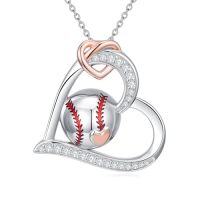 wholesale TOUPOP Christmas Sports Heart Necklace, 925 Silver Soccer/football/basketball/volleyball/softball Necklace Birthday Christmas Gifts For Women Sports Lovers, Players, Fans -style_name:Softball Necklace