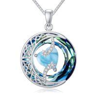 wholesale TOUPOP Birthstone Necklace 925 Sterling Silver Moon And Star Pendant With Blue Crystal Celtic Moon Jewelry Birthday Christmas Gifts For Women Mom Wife Her Daughter -color_name:C-Larimar