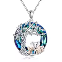 TOUPOP 925 Sterling Silver Crystal Elephant Family Pendant Necklace Gifts For Women-style_name:Four Elephants-Tree of Life