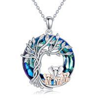 wholesale TOUPOP Elephant Necklace Gifts 925 Sterling Silver Crystal Elephant Family Pendant Necklace Birthday Christmas Gifts For Women -style_name:Four Elephants-Tree of Life