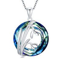 wholesale TOUPOP Birth Flower Necklace 925 Sterling Silver Birth Month Floral Pendant Necklace Birthstone Crystal Jewelry Birthday Christmas Gifts For Women -style_name:1-January-Snowdrop-Circle Crystal