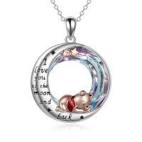 wholesale TOUPOP Bear Necklace Sterling Silver Moon Jewelry With I Love You To The Moon And Back Bear Gifts -style_name:Bear Necklace with Purple Circle Crystal-1
