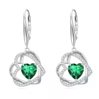 TOUPOP Sterling Silver Birthstone Double Heart Leverback Earrings-color_name:05-May-Emerald