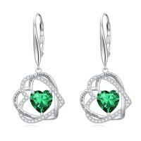 wholesale TOUPOP Heart Birthstone Earrings 925 Sterling Silver Double Heart Leverback Earrings Love You For Always And Forever Jewelry Anniversary Birthday Christmas Gifts For Women Wife Her -color_name:05-May-Emerald