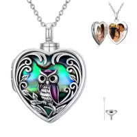 TOUPOP Sterling Silver Abalone Shell Heart Urn Locket For Ashes Pictures-style_name:Owl