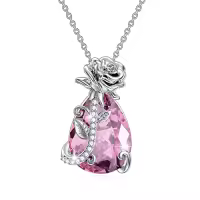 TOUPOP Sterling Silver Rose Crystal Birthstone Necklace, 18+2 Inch-color_name:10-Oct