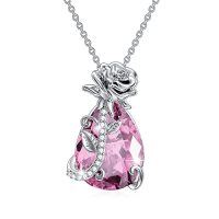 wholesale Birthstone Necklace 925 Sterling Silver Rose Birthstone Pendant Crystal Necklace Birthstone Jewelry, Gifts For Women Mom Wife Birthday Anniversary Christmas, 18+2 Inch -color_name:10-Oct