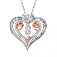 TOUPOP Sterling Silver & Rose A-Z Initial Pendant Necklace-style_name:Letter S