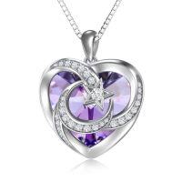 wholesale TOUPOP Birthstone Necklace For Women 925 Sterling Silver Moon And Star Necklaces Heart Crystal Jewelry Birthday Christmas Gifts Women Wife Girlfriend -color_name:02-February