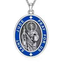 TOUPOP 925 Sterling Silver Stainless Steel Saint Medal Protection Necklace-style_name:L-St Jude Necklace D