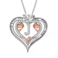 TOUPOP Sterling Silver & Rose A-Z Initial Pendant Necklace-style_name:Letter J