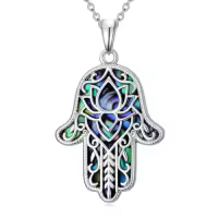 TOUPOP Sterling Silver Abalone Shell Evil Eye Star of David Cross Lotus Witch Knot Key Hamsa Hand Necklace-style_name:Lotus Hamsa Hand