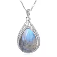 TOUPOP Sterling Silver Gemstone Teardrop Filigree Pendant Necklace-style_name:Labradorite