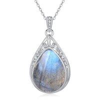 wholesale Teardrop Necklace 925 Sterling Silver Filigree Gemstone Pendant Necklace Fine Jewelry Birthday Christmas Gifts For Women Her Mom -style_name:Labradorite