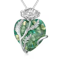 TOUPOP Sterling Silver Crystal Birth Flower Pendant Necklace-style_name:8-August-Poppy-Heart Crystal