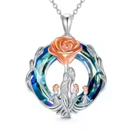 TOUPOP Sterling Silver Crystal Mother Daughter Son Necklace Birthday Gifts-style_name:Rose Flower-Mother 3 Children-Blue