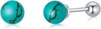 wholesale 925 Sterling Silver & Natural Turquoise Stud Earrings for Women, Minimalist 6mm Ball Design, Hypoallergenic, Gift Box-6mm