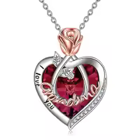 TOUPOP Sterling Silver Crystal I Love You Rose Flower Heart Necklace-color_name:07 Jul-Grandma Necklace with Heart Crystal