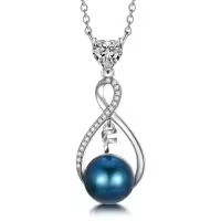 TOUPOP Sterling Silver Black Freshwater Pearl Infinity Letter Pendant Necklace-style_name:Letter F