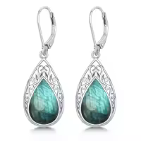 TOUPOP Sterling Silver Gemstone Teardrop Dangle Earrings Fine Jewelry Gifts-color_name:Labradorite