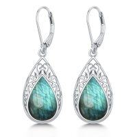 wholesale Filigree Earrings For Women 925 Sterling Silver Teardrop Gemstone Dangle Earrings Fine Jewelry Christmas Gifts For Women -color_name:Labradorite