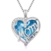 TOUPOP Sterling Silver Crystal Heart Necklace I Love You Mom Jewelry Gifts-color_name:03-March - Aquamarine