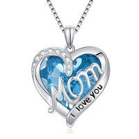 wholesale TOUPOP Gifts For Mom Sterling Silver Heart Crystal Necklace I Love You Mom Jewelry Anniversary Birthday Christmas Gifts For Women Mother Mama Grandma -color_name:03-March - Aquamarine