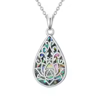 TOUPOP Sterling Silver Abalone Lotus Flower Necklace Yoga Pendant-style_name:9-AA