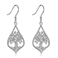 TOUPOP Sterling Silver Stone Flower Dangle Drop Leverback Earrings-style_name:50-G-Tree of life